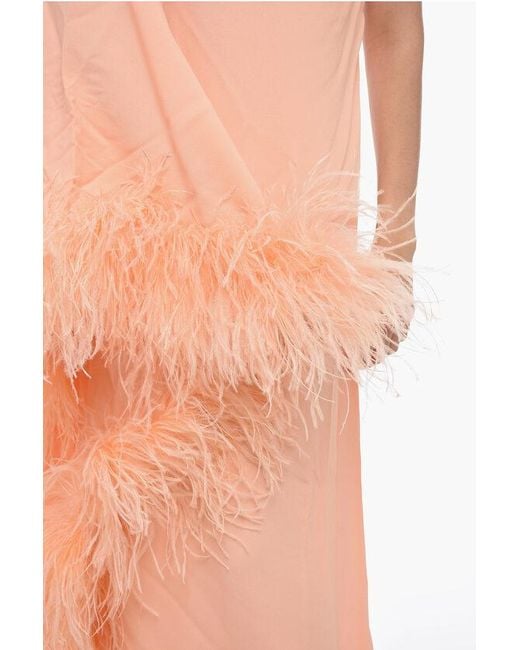 ‎Taller Marmo Pink Crepe Ubud One-Shoulder Dress With Ostrich Feathers