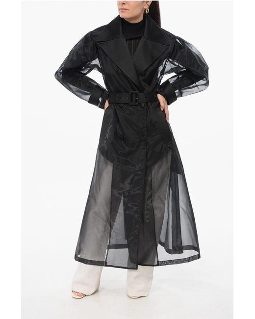 Dolce & Gabbana Black Technical Organza Trench With Rouched Sleeves