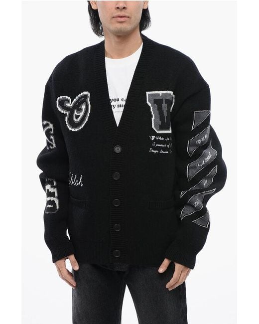 Off-White c/o Virgil Abloh Black Wool Blend Varsity Cardigan for men