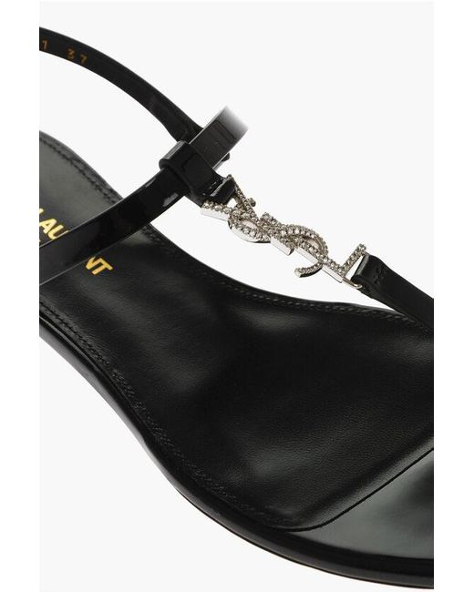 Saint Laurent Multicolor Patent Leather Cassandra Thong Sandals With Jeweled Logo