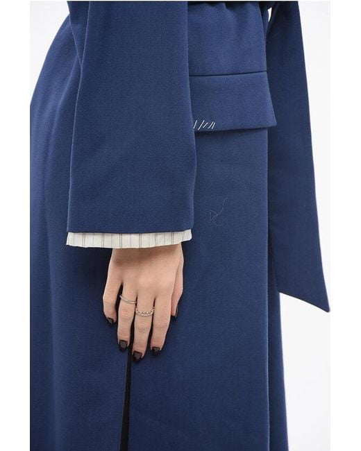Marni Blue Wool Coat With Contrasting Stitching