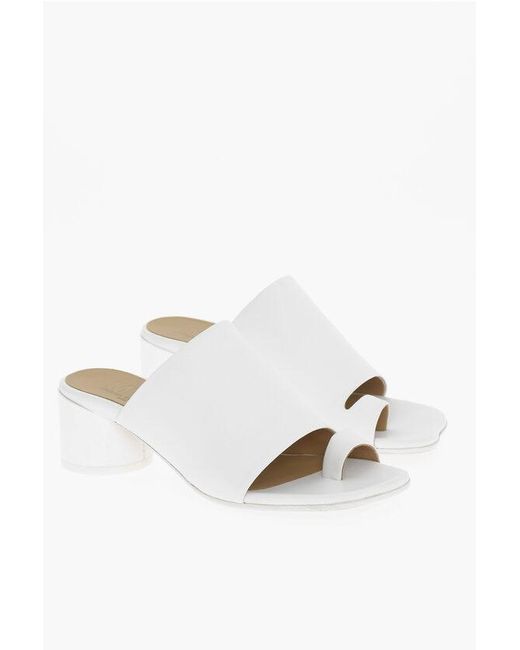 Maison Margiela White Mm6 Leather Thong Sandals With Lacquered Heel 5Cm