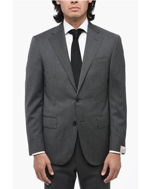 Corneliani Gray Virgin Wool Side Vents Notch Lapel Leader 2-Button Suit for men