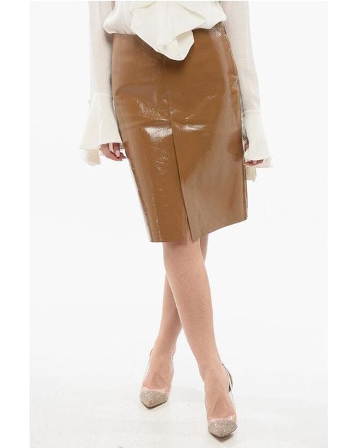 Gucci Brown Patent Leather Skirt With Slits