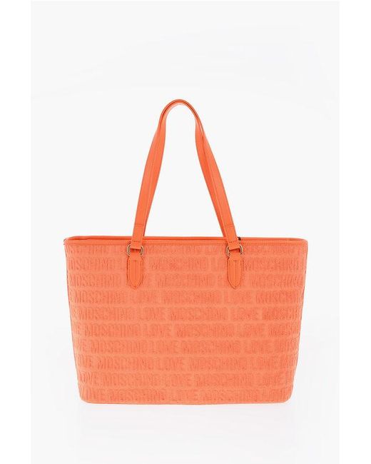 Moschino Orange Love Faux Leather And Sponge Tote Bag With Embossed Logo