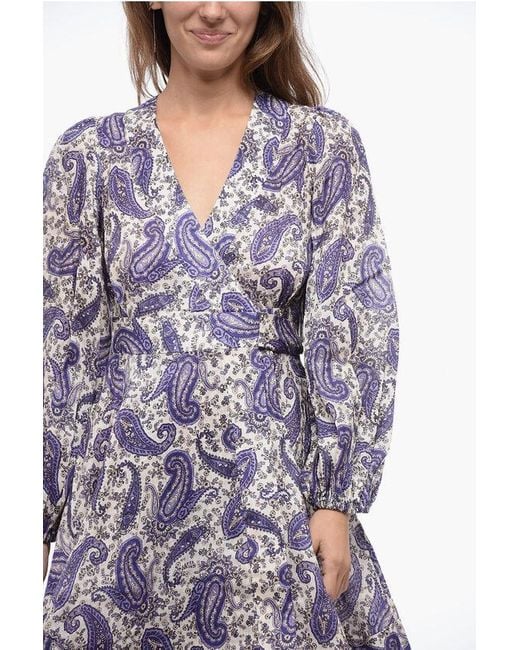 Zimmermann Purple Paisley Patterned Linen Devi Wrap Dress