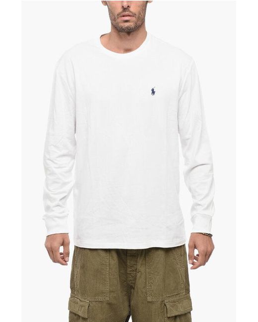 Polo Ralph Lauren White Crew Neck Cotton T-Shirt With Cuffs for men