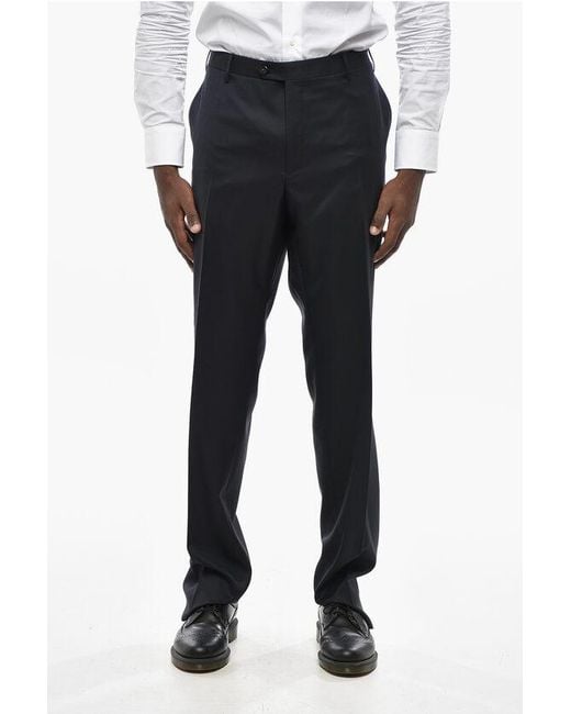 Corneliani Black Virgin Wool Pants With Hidden Closure for men