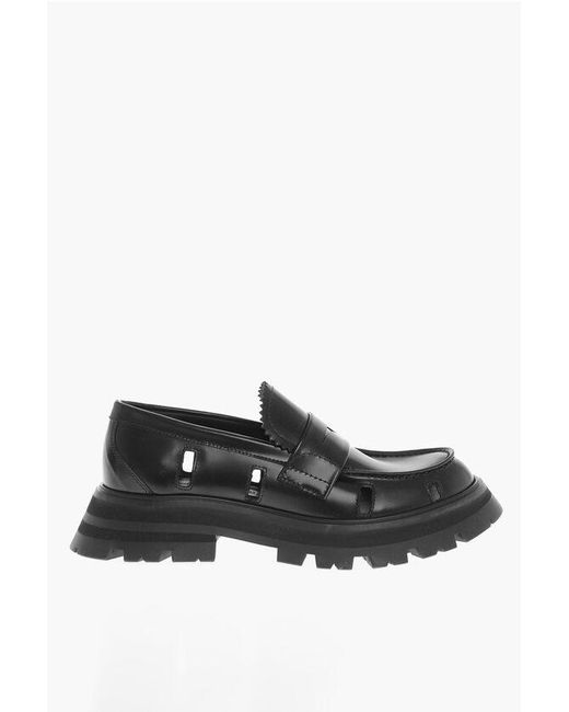 Alexander McQueen Black Leather Penny Loafers With Cut-Outs