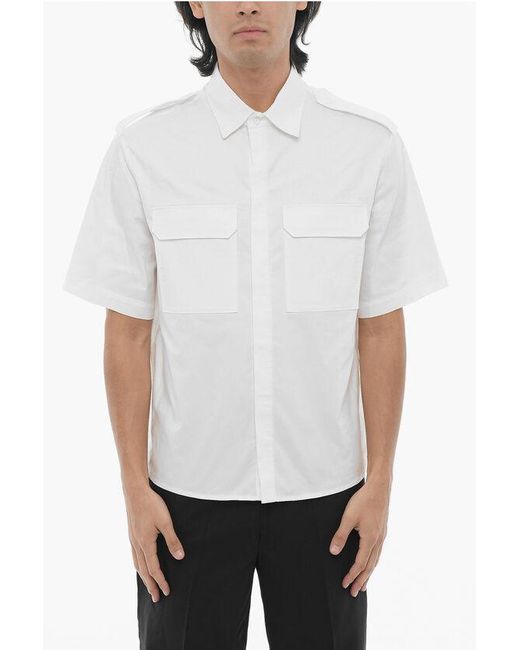 Neil Barrett White Loose Fit Short Sleeves Military Shirt for men