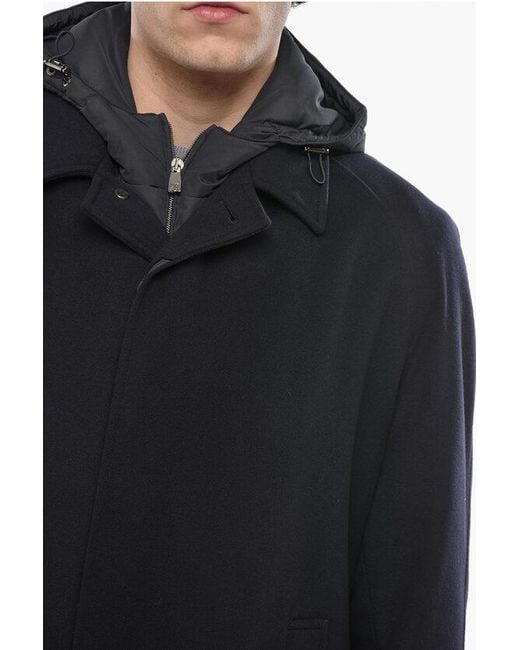 Corneliani Black Virgin Wool Coat With Removable Lining for men