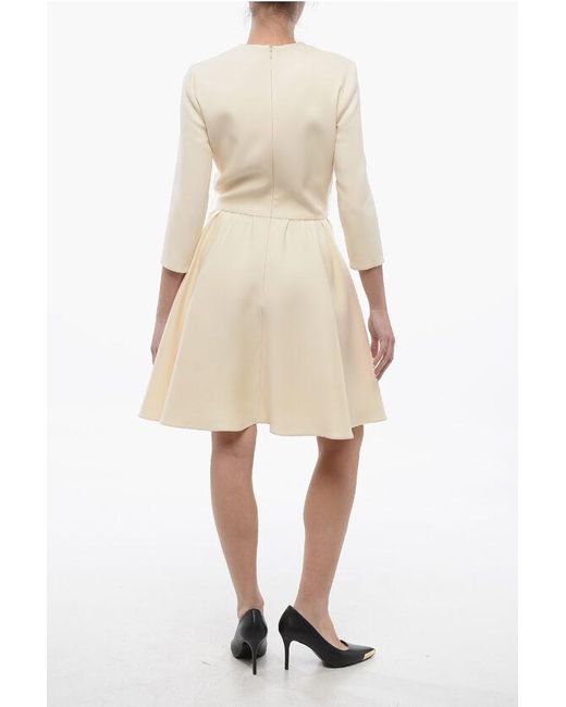 Dior Natural Wool Blend Flared Dress With 3/4 Sleeves