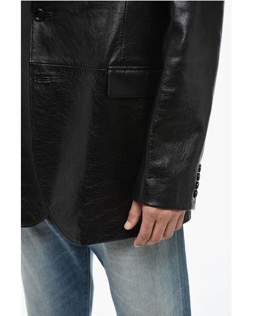 Céline Black Leather Oversized Blazer With Notch Lapel for men