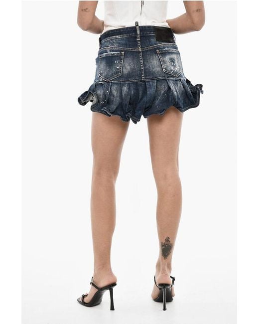 DSquared² Blue Vintage Effect Flared Denim Miniskirt