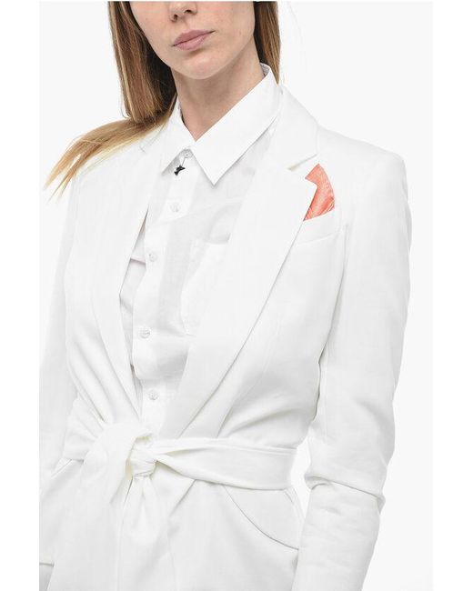 HEBE STUDIO White Belted The Girlfriend Asymmetric Blazer