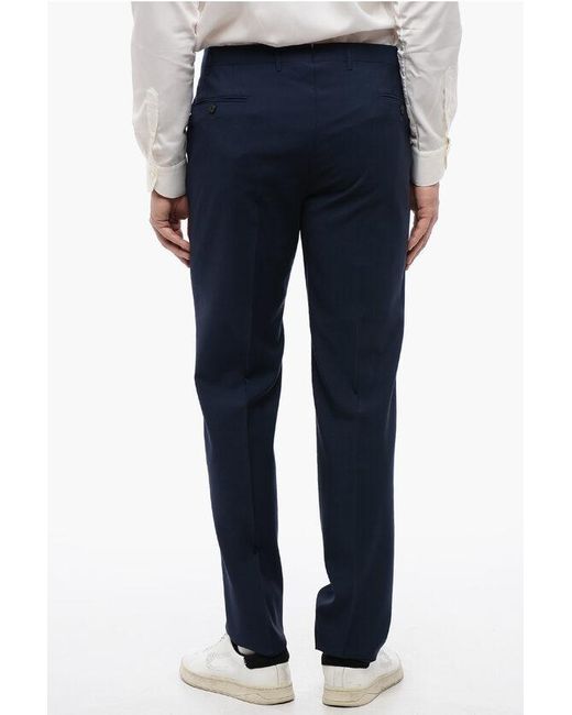 Corneliani Blue Virgin Wool Academy Pants With Minicheck Pattern for men