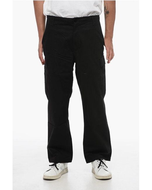 KENZO Black Cotton Cargo Pants With Drawstringed Waistband for men