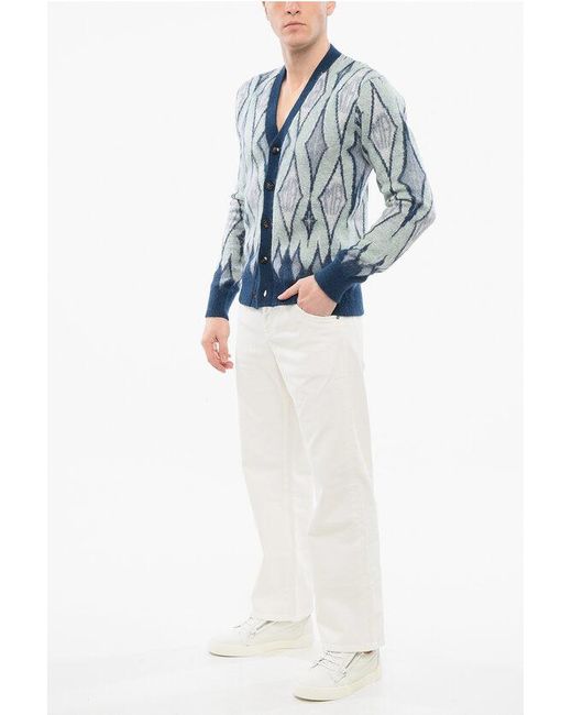 Amiri Blue Diamond Patterned Mohair Blend Cardigan for men