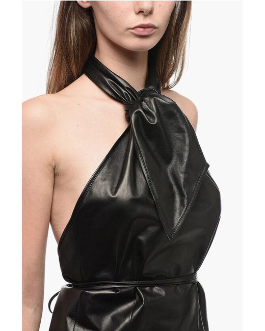 Ann Demeulemeester Black Italian Leather Halter Neck Top