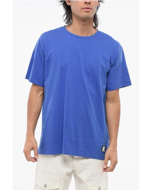 Balmain Blue Solid Color Bulky Fit T-Shirt With Printed Logo for men