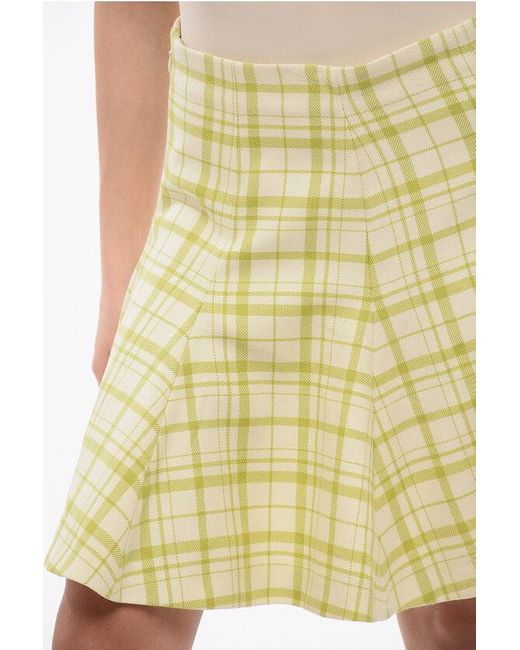 Dior Yellow Tartan Flared Wool Mini Skirt