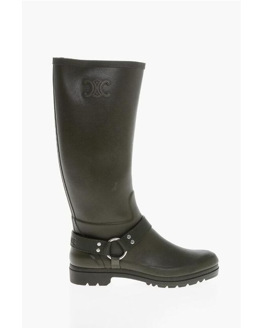 Céline Green Rubber Rain Boots With Biker Detail