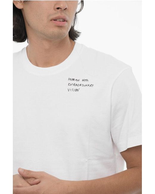 Neil Barrett White Slim Fit Human With Extraordinary Vision Crew-Neck T-Shirt for men