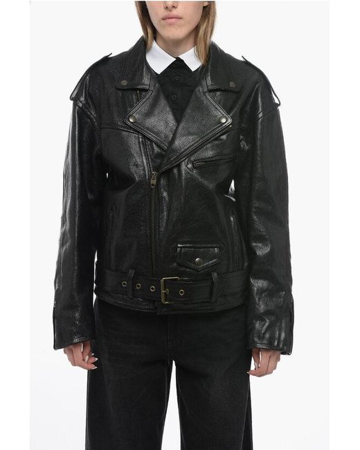 Petar Petrov Black Quilted Biker Leather Jacket With Oversized Fit