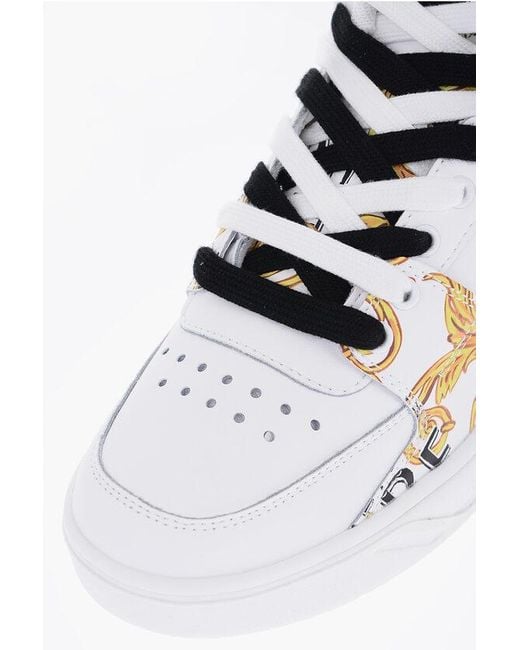 Versace White Jeans Couture Baroque Printed Leather Starlight High-Top Sne for men