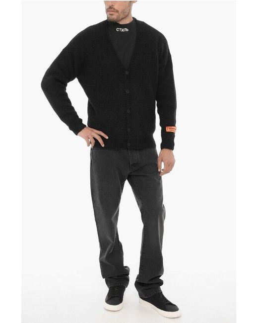 Heron Preston Black Solid Color Cardigan With Contrasting Logo for men