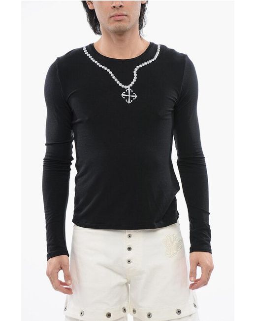 Off-White c/o Virgil Abloh Black Pinted Necklace Long Sleeved T-Shirt for men