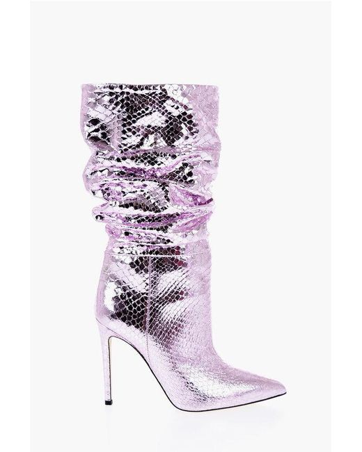 Paris Texas Purple Metallic Leather Ankle Boots With Point Toe 10,5Cm