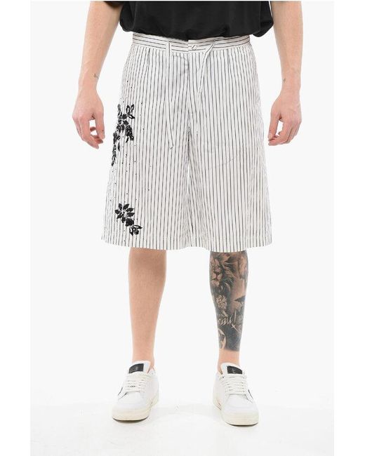 Dolce & Gabbana Gray Pinstriped Cotton Shorts With Sequined Embroideries for men