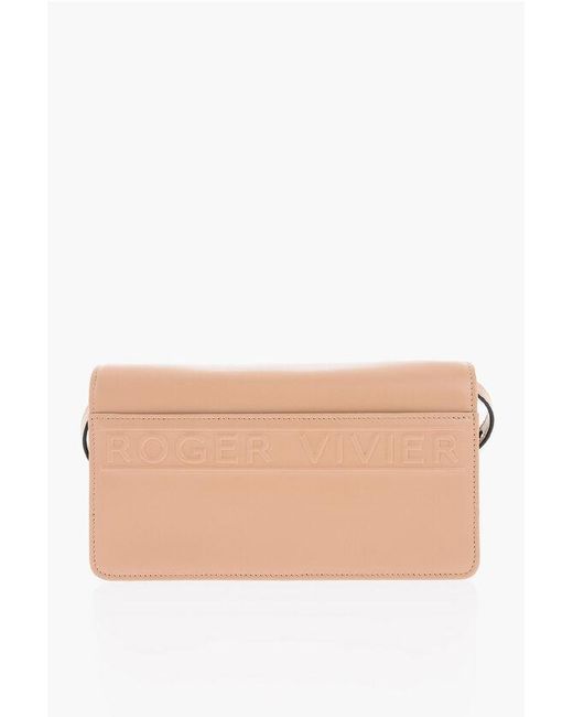 Roger Vivier Embossed Logo Viv Choc Leather Crossbody Bag in Natural