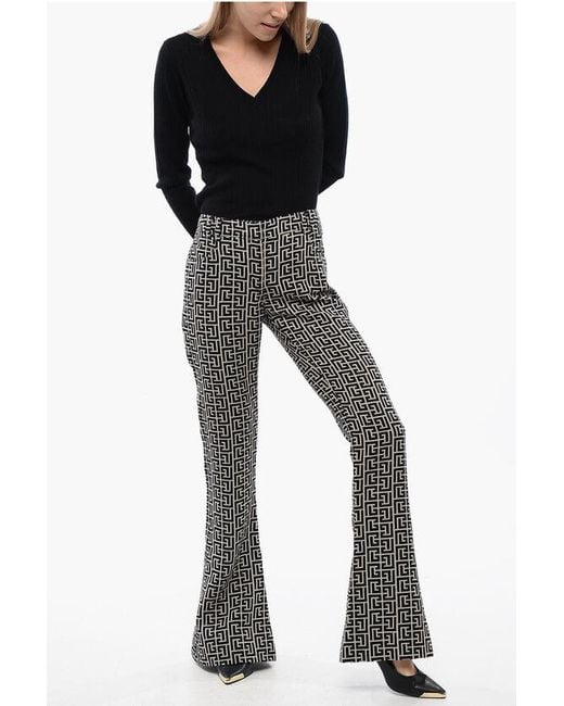 Balmain Gray Low-Rise Wool Flared Trousers