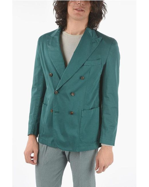 Corneliani Green Cc Collection Stretch Cotton Center Vent Peak Lapel Double-B for men