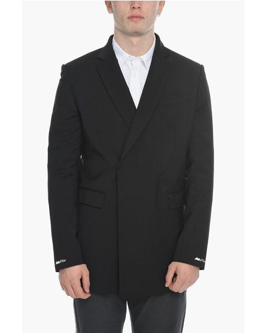 Msftsrep Black Wool Blend Flap Pockets Double Breast Jacket for men