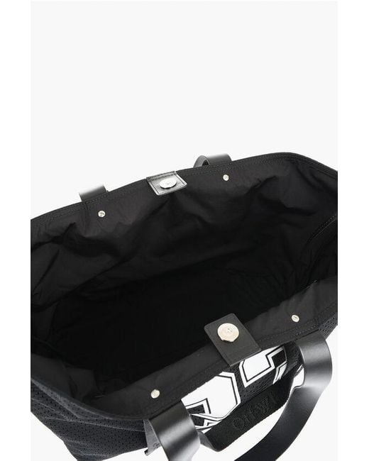 Off-White c/o Virgil Abloh Black Perforated Fabric Tote Bag With Leather Details