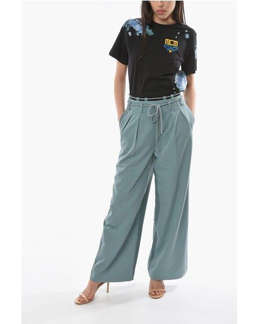 ANDERSSON BELL Blue Double Pleated Karen Wide Pants With Braided Pants