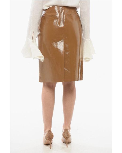 Gucci Brown Patent Leather Skirt With Slits