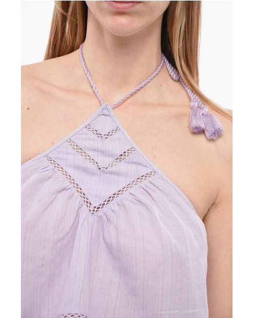Isabel Marant Purple Etoile Off-Shoulder Ruffled Lisio Top With Halter Neck