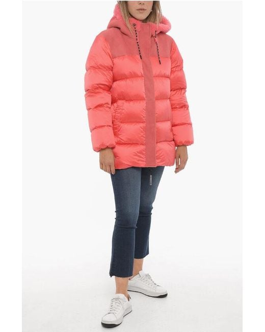 Ugg Red Nylon Shasta Down Jacket With Real Fur Details