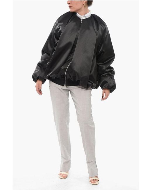 we11done Black Draped Satin Bomber Jacket