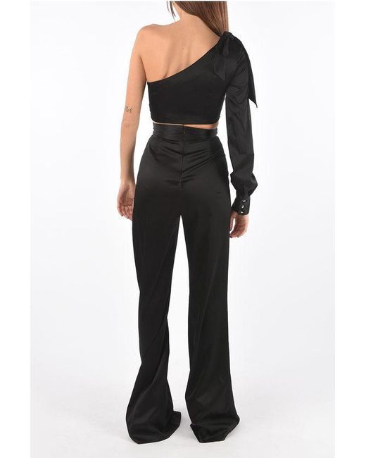 Philipp Plein Black Couture Boot-Cut Set With Silk One-Shoulder Crop Top