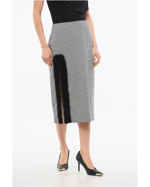 Viktor & Rolf Black Houndstooth Pencil Skirt With Tulle Detail