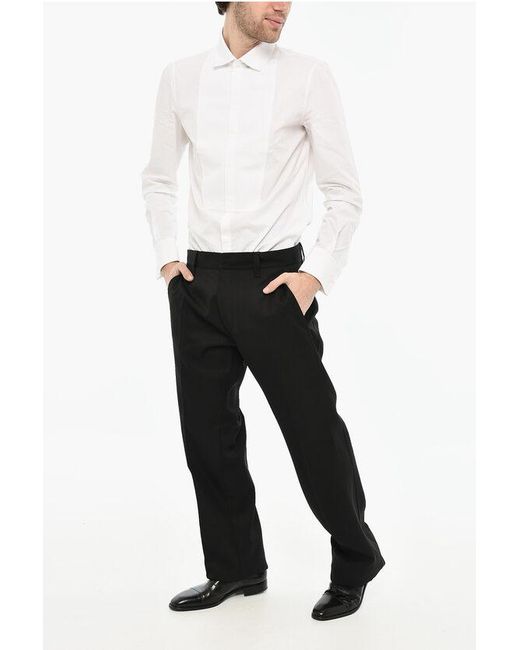 DSquared² Black Virgin Wool-Blend Trousers With Concealed Button Closure for men