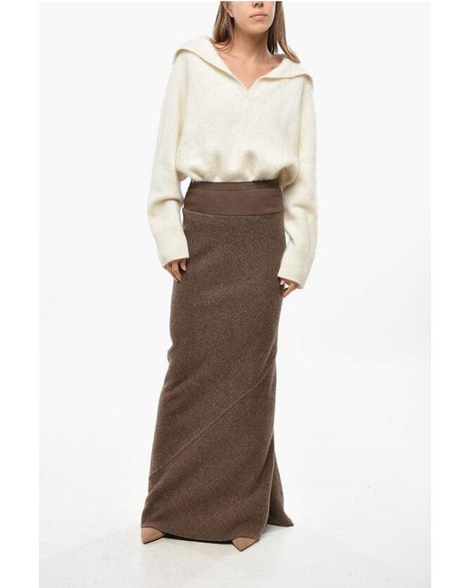 Rick Owens Brown Wool Cloth Pencil Skirt With Flared Bottom