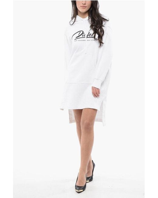 DIESEL White Asymmetrical Cut D-Ilse Italico Sweat Dress With Side Split