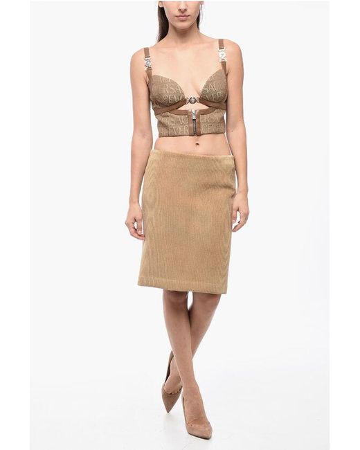 Miu Miu Natural Corduroy Midi Skirt With Side Zip