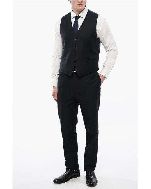 Corneliani Black Trend Virgin Wool Waistcoat With 2 Pockets for men